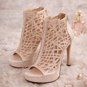 ✨ Rhinestone Cutout Platform Peep Toe Ankle Boot Heels | 4.7” Stilettos Size 9
